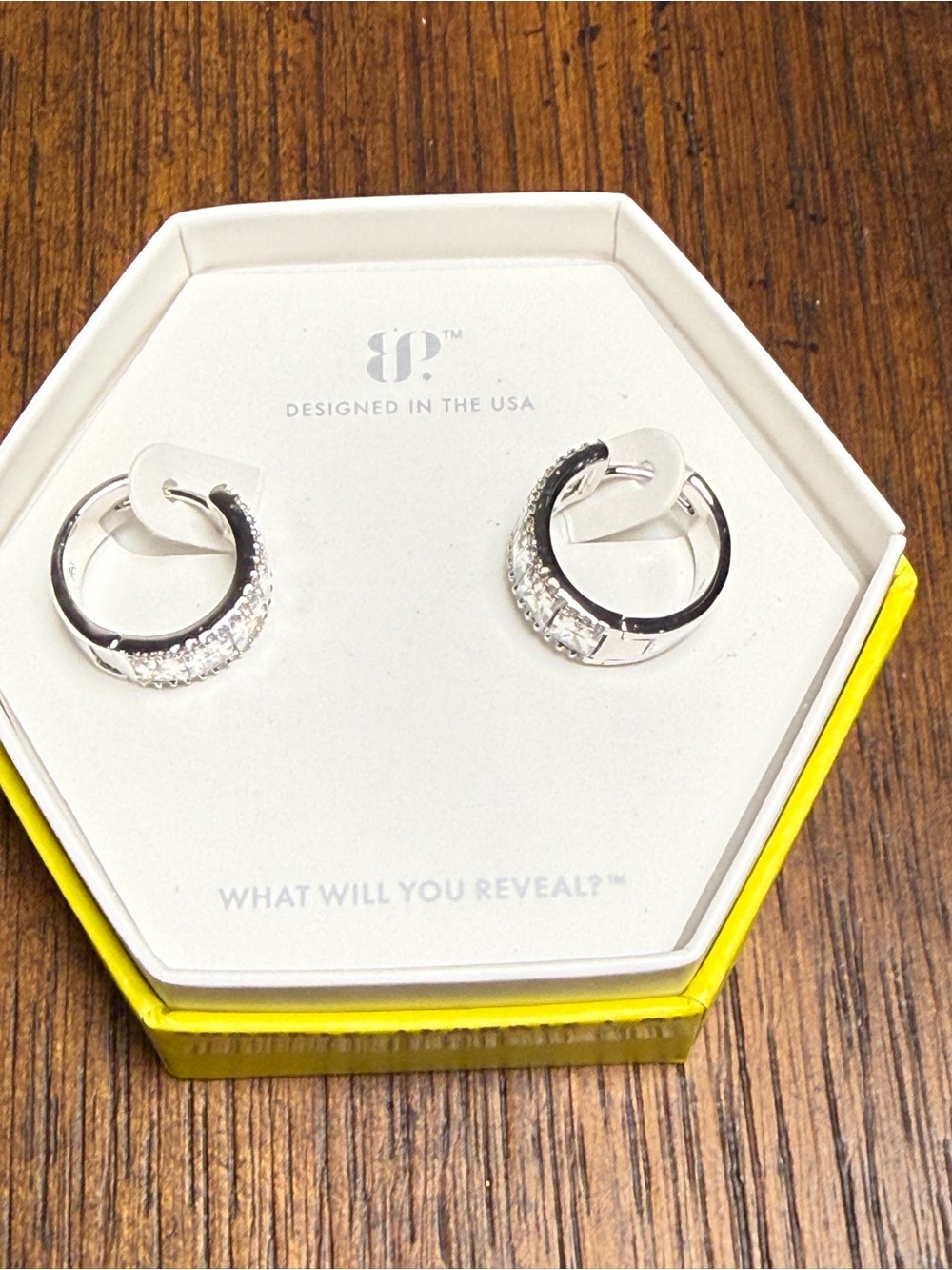 BP ER93997 Dazzling Crescents CZ Huggie Hoop Earrings Rhodium Plated Silver
